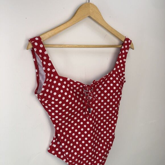🏖️⛱️🏝️☀️Beach Joy Medium Bikini One Piece Red With White Polkadot Small - Picture 3 of 9